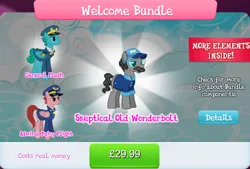 Size: 1267x857 | Tagged: safe, derpibooru import, idw, official, admiral fairy flight, general flash, unnamed character, unnamed pony, earth pony, pegasus, pony, bundle, clothes, collection, costs real money, english, facial hair, folded wings, gameloft, glasses, group, hat, idw showified, image, jpeg, male, mobile game, moustache, my little pony: magic princess, numbers, shirt, stallion, text, wings