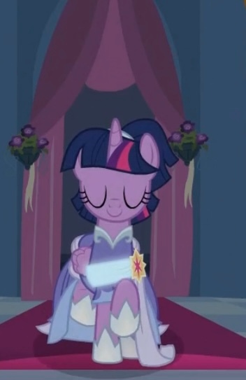 Size: 352x543 | Tagged: safe, derpibooru import, screencap, twilight sparkle, twilight sparkle (alicorn), alicorn, pony, the last problem, alternate hairstyle, beautiful, canterlot, canterlot castle, carpet, clothes, coronation, coronation dress, cropped, curtains, dress, elegant, evening, eyes closed, flower, gown, image, jpeg, regal, second coronation dress, solo, walking