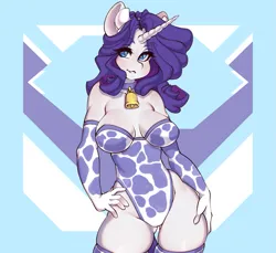 Size: 969x886 | Tagged: suggestive, artist:tolsticot, derpibooru import, rarity, anthro, cow, abstract background, breasts, clothes, cowprint, image, png, raricow, socks, species swap, thigh highs