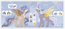 Size: 3842x1765 | Tagged: safe, artist:ezzerie, derpibooru import, oc, oc:skipper, unofficial characters only, changeling, pegasus, concave belly, image, pale belly, png, redesign, reference sheet, solo