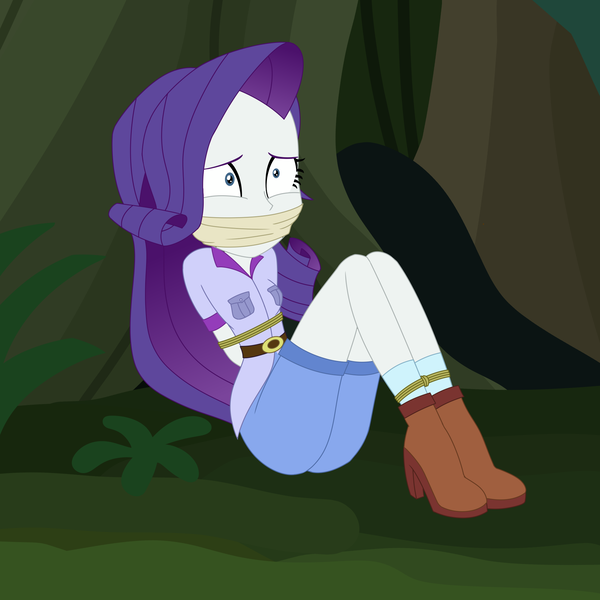 Size: 2000x2000 | Tagged: safe, artist:splendidbondage, derpibooru import, rarity, human, dance magic, equestria girls, spoiler:eqg specials, arm behind back, bondage, bound and gagged, cloth gag, femsub, gag, image, imagine spot, png, rarisub, rope, rope bondage, sitting, solo, submissive, tied up