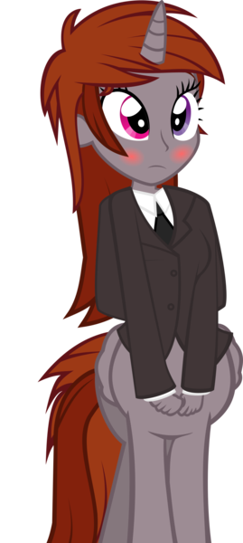 Size: 897x2000 | Tagged: safe, artist:razoruniboop, derpibooru import, edit, oc, oc:funny jo, unofficial characters only, alicorn, centaur, taur, equestria girls, alitaur, blushing, business suit, centaur oc, clothes, female, four arms, frown, hands in front of body, heterochromia, horn, image, multiple arms, necktie, png, sad, simple background, solo, transparent background, wings