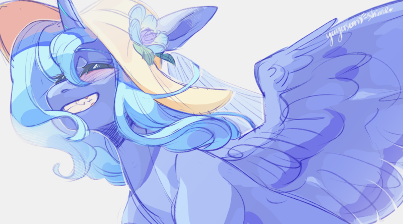 Size: 2700x1500 | Tagged: safe, artist:yuyusunshine, derpibooru import, princess luna, pony, hat, image, png, solo