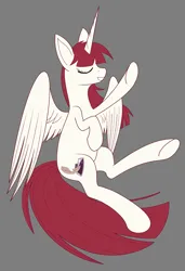 Size: 3232x4720 | Tagged: safe, artist:modera, derpibooru import, oc, oc:fausticorn, alicorn, pony, eyes closed, gray background, image, ms paint, partially open wings, png, simple background, solo, wings