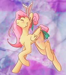 Size: 1436x1648 | Tagged: safe, artist:wintersleptart, derpibooru import, fluttershy, pegasus, pony, abstract background, alternate hairstyle, bunny ears, easter, female, holiday, image, jpeg, mare, ribbon, solo
