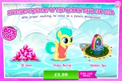 Size: 1956x1300 | Tagged: safe, derpibooru import, official, pickle barrel, pegasus, pony, advertisement, bush, clothes, colt, costs real money, english, foal, gameloft, gem, hoodie, image, jpeg, male, mobile game, mud, my little pony: magic princess, numbers, sale, solo, solo focus, stallion, text, wings