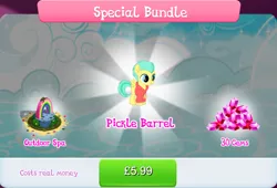 Size: 1267x861 | Tagged: safe, derpibooru import, official, pickle barrel, pegasus, pony, bundle, bush, clothes, colt, costs real money, english, foal, gameloft, gem, hoodie, image, jpeg, male, mobile game, mud, my little pony: magic princess, numbers, sale, solo, solo focus, stallion, text, wings