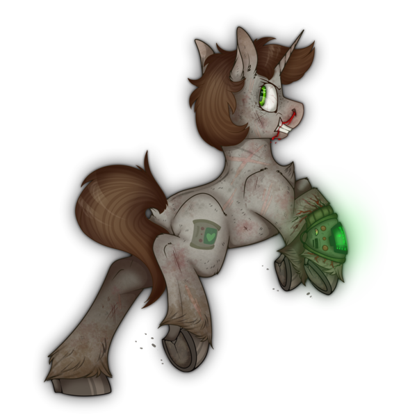 Size: 2300x2300 | Tagged: semi-grimdark, artist:molars, derpibooru import, oc, oc:littlepip, pony, unicorn, fallout equestria, angry, blood, cutie mark, dock, dynamic pose, fanfic art, female, freckles, glow, green eyes, gritted teeth, image, mare, nosebleed, pipbuck, pipleg, png, rearing, scar, simple background, solo, tail, teeth, transparent background, unshorn fetlocks, wip