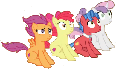 Size: 388x231 | Tagged: safe, artist:pascalmulokozi2, derpibooru import, edit, edited screencap, screencap, apple bloom, biscuit, scootaloo, sweetie belle, earth pony, pegasus, pony, unicorn, growing up is hard to do, cutie mark crusaders, female, image, male, mare, not a vector, older, older apple bloom, older cmc, older scootaloo, older sweetie belle, png, simple background, stallion, transparent background