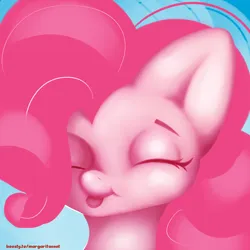 Size: 2000x2000 | Tagged: safe, artist:margaritaenot, derpibooru import, pinkie pie, earth pony, pony, blue background, bust, gradient background, image, png, portrait, simple background, solo