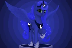Size: 1500x1010 | Tagged: safe, artist:xodok, derpibooru import, princess luna, alicorn, pony, series:ponyashnost, image, looking at you, png, smiling, spread wings, wings