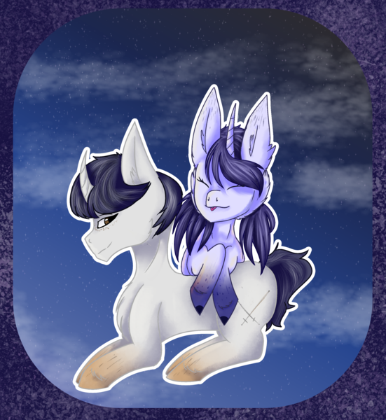 Size: 2252x2452 | Tagged: safe, artist:moondrawzlv, derpibooru import, ponified, pony, unicorn, :p, asian, crossover, curved horn, duo, ear fluff, eyes closed, female, horn, image, japanese, kagami tsurugi, lesbian, lying down, mare, marinette dupain-cheng, markings, miraculous ladybug, moon runes, non-mlp shipping, png, prone, tongue out, unshorn fetlocks