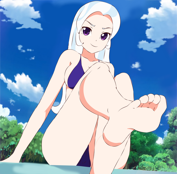 Size: 1650x1619 | Tagged: source needed, safe, alternate version, artist:daichigatari, derpibooru import, trixie, human, barefoot, bikini, clothes, cloud, feet, female, fetish, foot fetish, humanized, image, png, sky, smiling, smirk, soles, solo, swimsuit, tree