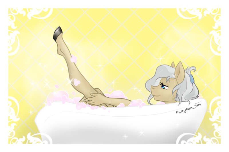 Size: 1200x800 | Tagged: safe, artist:furryfantan, derpibooru import, mayor mare, anthro, earth pony, bath, bathing, bathroom, female, image, jpeg, soap, solo, solo female