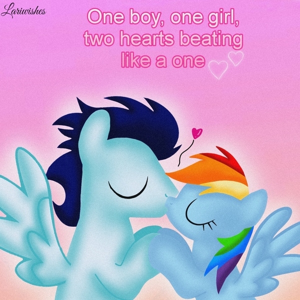 Size: 1400x1400 | Tagged: safe, artist:mlplary6, derpibooru import, rainbow dash, soarin', pegasus, pony, eyes closed, female, holding hooves, image, jpeg, kiss on the lips, kissing, love, male, mare, romantic, shipping, soarindash, stallion, straight, text