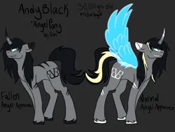 Size: 2160x1620 | Tagged: safe, artist:revenge.cats, derpibooru import, ponified, original species, pony, unicorn, andy biersack, angel, black veil brides, image, png, reference sheet, simple background, solo, transparent wings, wings