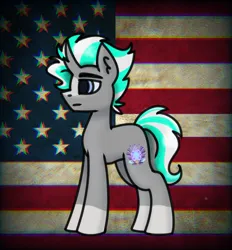 Size: 2113x2273 | Tagged: safe, artist:northglow, derpibooru import, oc, oc:flame belfrey, pony, unicorn, american flag, flag, horn, image, male, png, stallion, unicorn oc