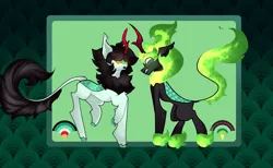 Size: 3181x1964 | Tagged: safe, artist:minty--fresh, derpibooru import, oc, kirin, nirik, angry, chest fluff, fetlock tuft, fluffy, horn, image, kirin oc, lipstick, male, png, red horn, reference sheet, yellow eyes