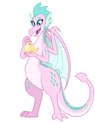 Size: 1280x1657 | Tagged: safe, artist:aleximusprime, derpibooru import, oc, oc:buttercream the dragon, oc:queen chara, unofficial characters only, dragon, flurry heart's story, breasts, dragon oc, dragoness, duo, duo female, fat, female, holding a dragon, image, lizard breasts, looking at each other, looking at someone, mother's day, non-pony oc, one eye closed, open mouth, png, simple background, size difference, spike's family, spike's mother, spike's sister, spikes, transparent background, wide hips