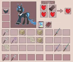 Size: 7050x6000 | Tagged: safe, artist:hrabiadeblacksky, derpibooru import, oc, oc:hrabia de black sky, unofficial characters only, pony, unicorn, arrow, axe, book, collar shirt, commission, flower, heart, horn, image, minecraft, navy, necktie, papyrus, png, solo, sword, tomahawk, unicorn oc, weapon, wooden floor