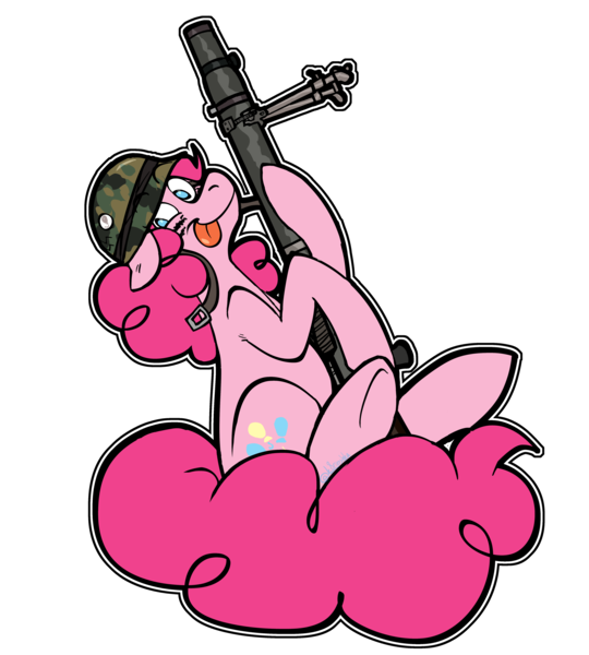 Size: 4500x5000 | Tagged: safe, derpibooru import, eye black, pinkie pie, slapshot, earth pony, pony, :p, artillery, camouflage, gun, helmet, image, lewis gun, png, simple background, sitting, solo, sticker, tongue out, transparent background, war, weapon