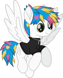 Size: 930x1145 | Tagged: safe, artist:lightningbolt, derpibooru import, ponified, pegasus, pony, .svg available, awsten knight, clothes, derpibooru exclusive, dyed mane, dyed tail, flying, heterochromia, horseshoes, image, jewelry, male, movie accurate, necklace, png, shirt, simple background, smiling, solo, spread wings, stallion, t-shirt, tail, transparent background, vector, waterparks, wings