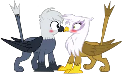 Size: 2447x1485 | Tagged: safe, artist:ponygamer2020, derpibooru import, gilda, oc, oc:grey, oc:grey the griffon, gryphon, beak, blushing, boop, canon x oc, cute, duo, duo male and female, embarrassed, female, griffon oc, griffonstone, hair, image, male, noseboop, png, shipping, simple background, straight, tail, transparent background, vector, wings