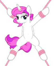 Size: 3495x4259 | Tagged: safe, artist:equestria secret guard, artist:rumblemlpatarster, derpibooru import, oc, oc:snow field, unofficial characters only, alicorn, pony, alicorn oc, armpits, bedroom eyes, belly button, bondage, featureless crotch, female, helpless, horn, horn ring, image, jewelry, looking at you, lying down, magic suppression, mare, medibang paint, not pipp petals, png, ring, rope, rope bondage, sexy, show accurate, simple background, solo, spread eagle, spread legs, spread wings, spreading, transparent background, wings