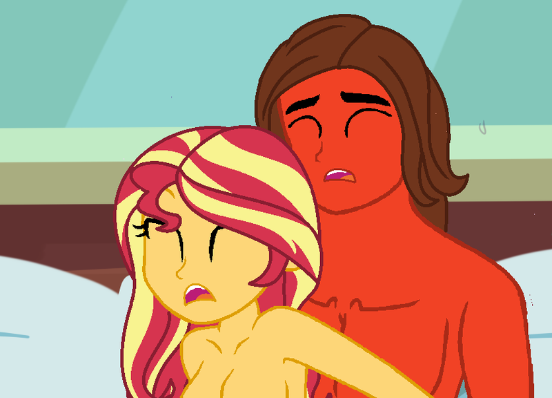 Size: 835x601 | Tagged: suggestive, artist:robertsonskywa1, derpibooru import, sunset shimmer, equestria girls, bed, breasts, cleavage, crossover, crossover shipping, eyes closed, image, moaning, nudity, partial nudity, photo, png, rodimus, sex, shipping, stupid sexy sunset shimmer, sunset's apartment, transformers