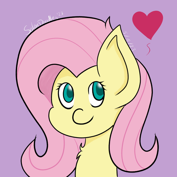 Size: 3000x3000 | Tagged: safe, artist:solardoodles, derpibooru import, fluttershy, pegasus, pony, bust, chest fluff, heart, image, png, portrait, shading, signature, simple background, smiling