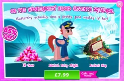 Size: 1965x1298 | Tagged: safe, derpibooru import, official, admiral fairy flight, pegasus, pony, advertisement, bush, clothes, costs real money, english, female, folded wings, gameloft, gem, hat, image, jpeg, mare, mobile game, my little pony: magic princess, numbers, sale, solo, text, wings