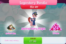 Size: 1268x858 | Tagged: safe, derpibooru import, official, admiral fairy flight, pegasus, pony, bundle, bush, clothes, costs real money, english, female, folded wings, gameloft, gem, hat, image, jpeg, mare, mobile game, my little pony: magic princess, numbers, sale, solo, text, wings