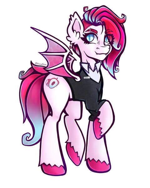 Size: 1638x2048 | Tagged: safe, artist:elusivepurple, derpibooru import, oc, oc:litchi, bat pony, pony, eye clipping through hair, eyebrows, eyebrows visible through hair, image, jpeg, looking at you, not zipp storm, smiling, solo, spread wings, unshorn fetlocks, wings