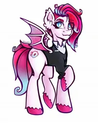 Size: 1638x2048 | Tagged: safe, artist:elusivepurple, derpibooru import, oc, oc:litchi, bat pony, pony, eye clipping through hair, eyebrows, eyebrows visible through hair, image, jpeg, looking at you, not zipp storm, smiling, solo, spread wings, unshorn fetlocks, wings