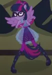 Size: 156x225 | Tagged: safe, derpibooru import, screencap, sci-twi, twilight sparkle, cheer you on, equestria girls, equestria girls series, spoiler:eqg series (season 2), alternate hairstyle, belt, boots, clothes, determined, fist, frills, glasses, gorget, image, jewelry, knee-high boots, leggings, png, ponied up, pony ears, regalia, shirt, shoes, skirt, sleeveless, sleeveless shirt, stance, super ponied up, wings