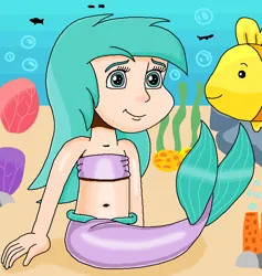 Size: 697x735 | Tagged: safe, artist:ocean lover, derpibooru import, fish, human, mermaid, aura (g4), aurabetes, background character, bandeau, bare shoulders, belly, belly button, boulder, bubble, coral, cute, fins, fish tail, human coloration, humanized, image, long hair, looking at each other, looking at someone, mermaid tail, mermaidized, mermay, midriff, ms paint, ocean, png, rock, sand, sleeveless, smiling, smiling at each other, species swap, sponge, tail, tail fin, teal eyes, underwater, water