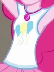 Size: 249x335 | Tagged: safe, derpibooru import, screencap, pinkie pie, equestria girls, equestria girls series, fluttershy's butterflies, armpits, boobshot, breasts, clothes, cropped, cutie mark, cutie mark on clothes, geode of sugar bombs, image, jewelry, magical geodes, necklace, pictures of chests, png, rah rah skirt, skirt, tanktop