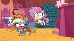 Size: 300x168 | Tagged: safe, artist:mycreepyponycartoon, derpibooru import, edit, edited screencap, screencap, angel bunny, fluttershy, rainbow dash, pegasus, pony, .mov, shed.mov, my little pony: pony life, unboxing day, spoiler:pony life s01e18, abuse, bondage, bound and gagged, cloth gag, coppa, duo, duo female, fake screencap, female, fluttershy's cottage, flying, gag, image, insanity, jpeg, otn gag, over the nose gag, rope, saw, show accurate, spanish, tied, tied up, wavy mouth, what were they thinking, wtf, you had one job, you know for kids, youtube, youtube kids shit, youtube link