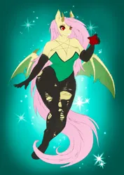 Size: 1614x2283 | Tagged: suggestive, artist:sweetpea-and-friends, derpibooru import, fluttershy, anthro, demon, succubus, unguligrade anthro, apple, big breasts, bite mark, breasts, busty fluttershy, cleavage, clothes, demon horns, demon wings, ear fluff, ear tufts, ears, ears up, evil grin, eyebrows, eyelashes, eyeliner, eyeshadow, fangs, female, food, fruit, furrowed brow, gloves, grin, hips, horns, image, jpeg, legs together, lidded eyes, long gloves, long tail, makeup, messy hair, nostrils, pentagram, red eyes, smiling, snout, spread wings, tail, thighs, tights, torn clothes, waist, wings