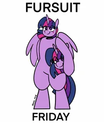 Size: 1326x1564 | Tagged: safe, artist:lrusu, derpibooru import, twilight sparkle, twilight sparkle (alicorn), alicorn, bipedal, clothes, female, friday, fursuit, image, jpeg, simple background, suit, text, white background