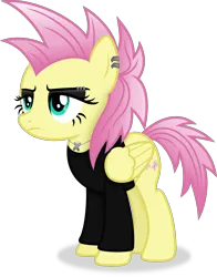 Size: 2851x3638 | Tagged: safe, artist:anime-equestria, derpibooru import, fluttershy, pegasus, pony, alternate hairstyle, ear piercing, eyebrow piercing, eyeshadow, female, image, jewelry, makeup, mare, necklace, piercing, png, simple background, solo, transparent background, vector, wings