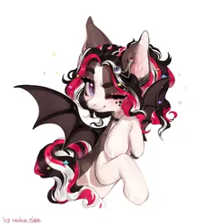 Size: 1941x2160 | Tagged: safe, artist:nevica, derpibooru import, oc, oc:jenny mayer, unofficial characters only, bat pony, pony, bat pony oc, bat wings, birthmark, choker, cute, ear piercing, earring, female, freckles, halfbody, heart, image, jewelry, jpeg, makeup, piercing, ponytail, simple background, solo, stars, white background, wings