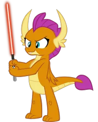 Size: 5225x6481 | Tagged: safe, artist:ponygamer2020, derpibooru import, smolder, dragon, absurd resolution, badass, dragoness, female, horn, image, lightsaber, may the fourth be with you, png, simple background, solo, star wars, tail, teenaged dragon, transparent background, vector, weapon, wings