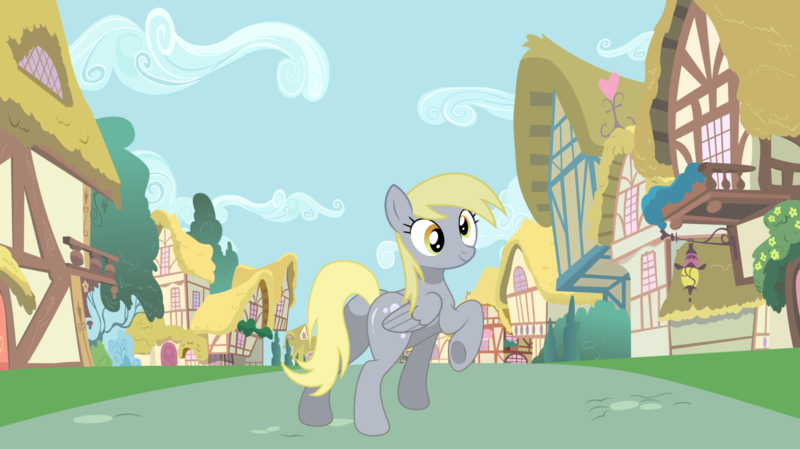 Size: 1520x854 | Tagged: safe, artist:mlpfan3991, derpibooru import, derpy hooves, pegasus, pony, butt, female, image, mare, plot, png, ponyville, sexy, smiling, solo, stupid sexy derpy