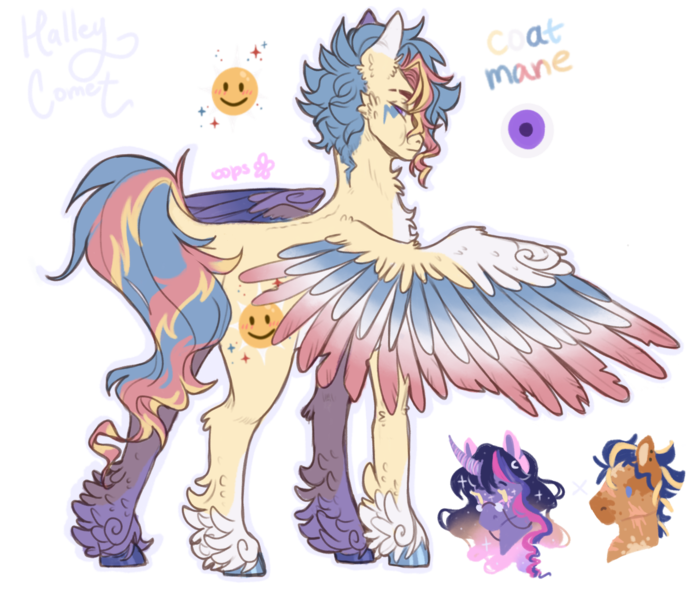 Size: 1355x1179 | Tagged: safe, artist:xxoopsiedaisiexx, derpibooru import, flash sentry, twilight sparkle, oc, oc:halley comet, pegasus, pony, alternate design, colored wings, feathered fetlocks, female, flashlight, image, male, multicolored wings, offspring, parent:flash sentry, parent:twilight sparkle, parents:flashlight, png, shipping, simple background, spread wings, stallion, straight, transparent background, twitterina design, wings
