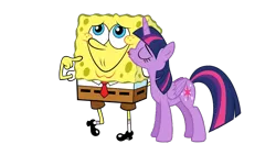 Size: 1280x720 | Tagged: safe, artist:thxfan2022, derpibooru import, twilight sparkle, twilight sparkle (alicorn), alicorn, pony, crossover, crossover shipping, female, image, kissing, male, nickelodeon, png, shipping, smiling, sponge, spongebob squarepants, spongebob squarepants (character), spongetwi, straight, tara strong, this will end in war, tom kenny