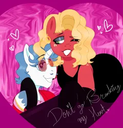 Size: 1500x1560 | Tagged: safe, artist:dsstoner, derpibooru import, big macintosh, fancypants, big femboyintosh, clothes, crossdressing, ear piercing, earring, elton john, heart, heart eyes, image, jewelry, makeup, musical instrument, one eye closed, orchard blossom, piano, piercing, png, song reference, sunglasses, wingding eyes