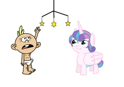 Size: 1024x720 | Tagged: safe, derpibooru import, princess flurry heart, alicorn, human, crossover, diaper, image, jpeg, lily loud, low quality, simple background, the loud house, white background