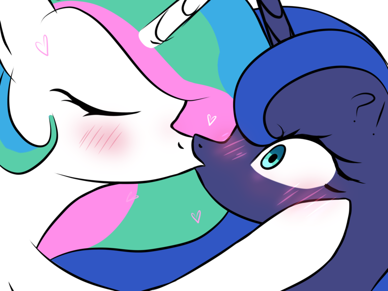 Size: 2048x1536 | Tagged: safe, artist:natzumicore, twibooru exclusive, princess celestia, princess luna, alicorn, pony, blushing, exclamation point, eyes closed, female, floating heart, heart, horns, image, incest, interrobang, kissing, lesbian, mare, png, princest, question mark, royal sisters, shipping, shocked, siblings