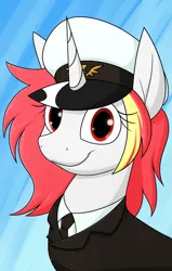 Size: 1461x2292 | Tagged: safe, artist:moonatik, derpibooru import, oc, oc:lazy sunday, unofficial characters only, pony, unicorn, equestria at war mod, admiral, bust, female, hat, horn, image, mare, necktie, peaked cap, png, portrait, solo, unicorn oc